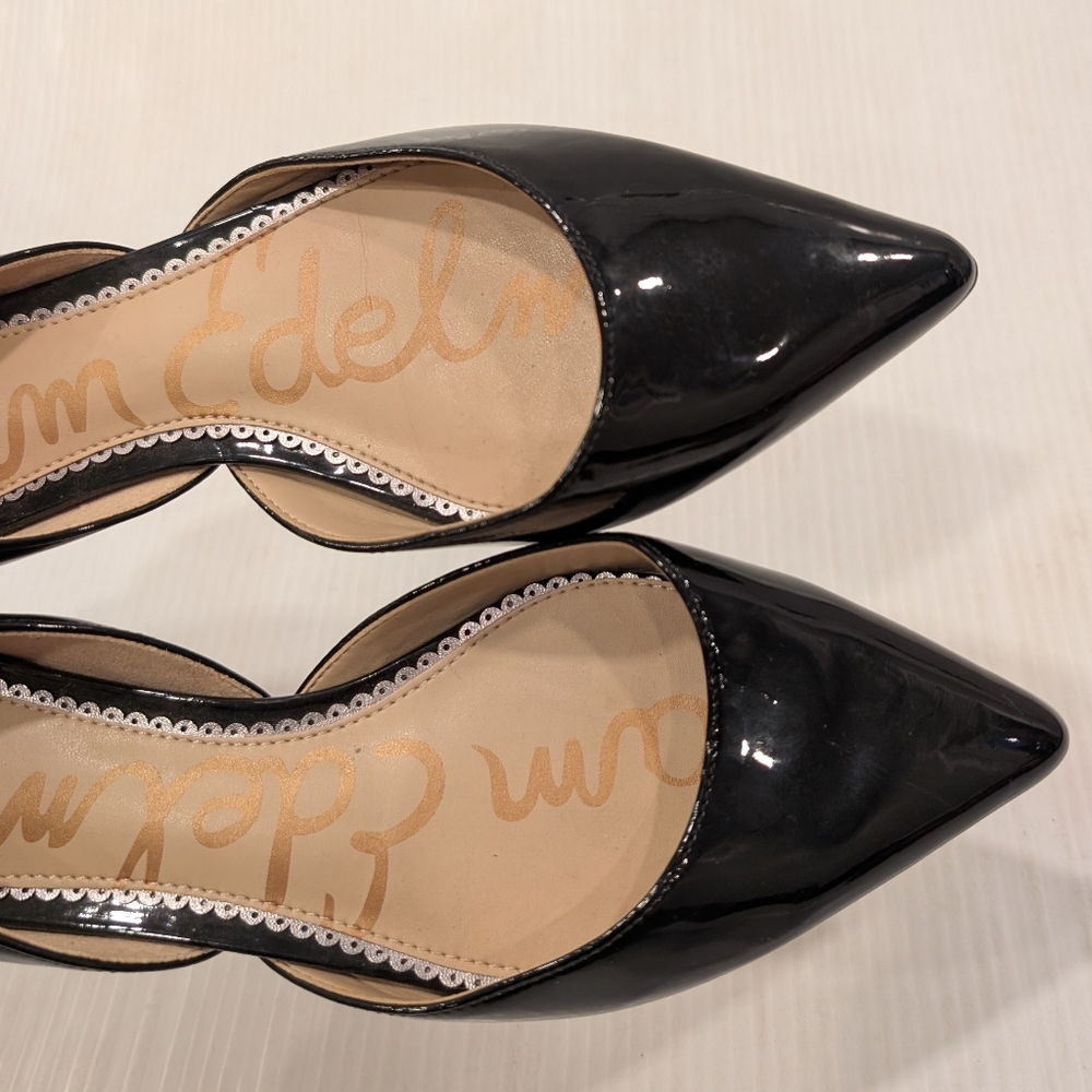 SAM EDELMAN Women's Black Patent Leather Dorsay Pointed Toe Flats Size 7.5 - Picture 7 of 11